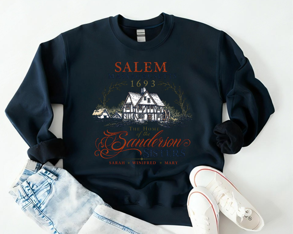 Salem Massachusetts 1693, Vintage Witch House Halloween Sweatshirt, Salem Witch Crewneck, Spooky Season Fall Shirt, Gothic Halloween Gift for Women