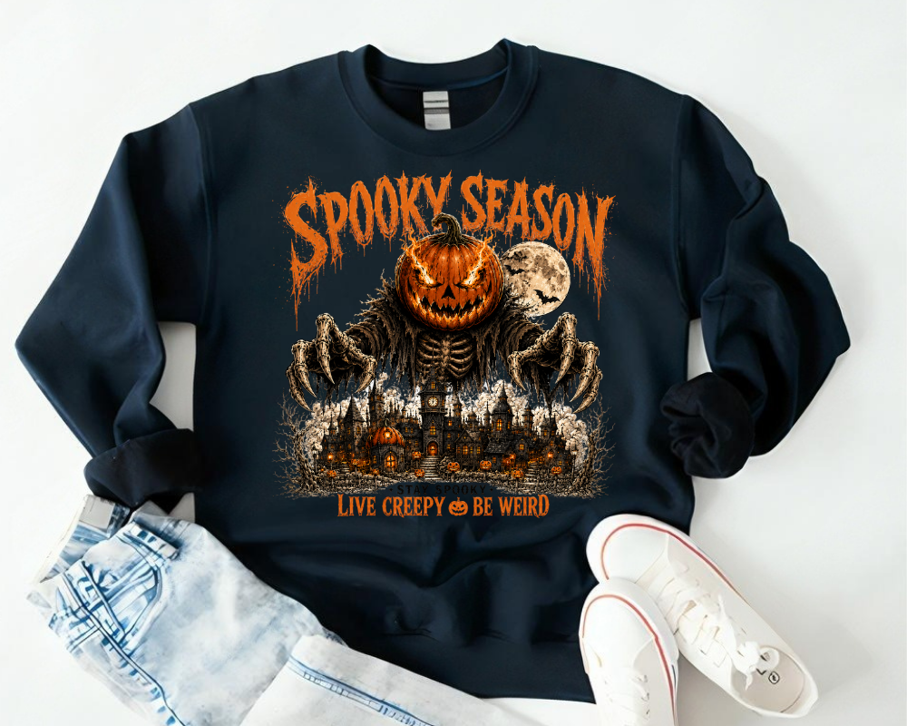 Spooky Season Sweatshirt, Haunted House Pumpkin Halloween Sweatshirt, Horror Halloween Crewneck, Scary Pumpkin Gothic Shirt, Fall Gift for Women