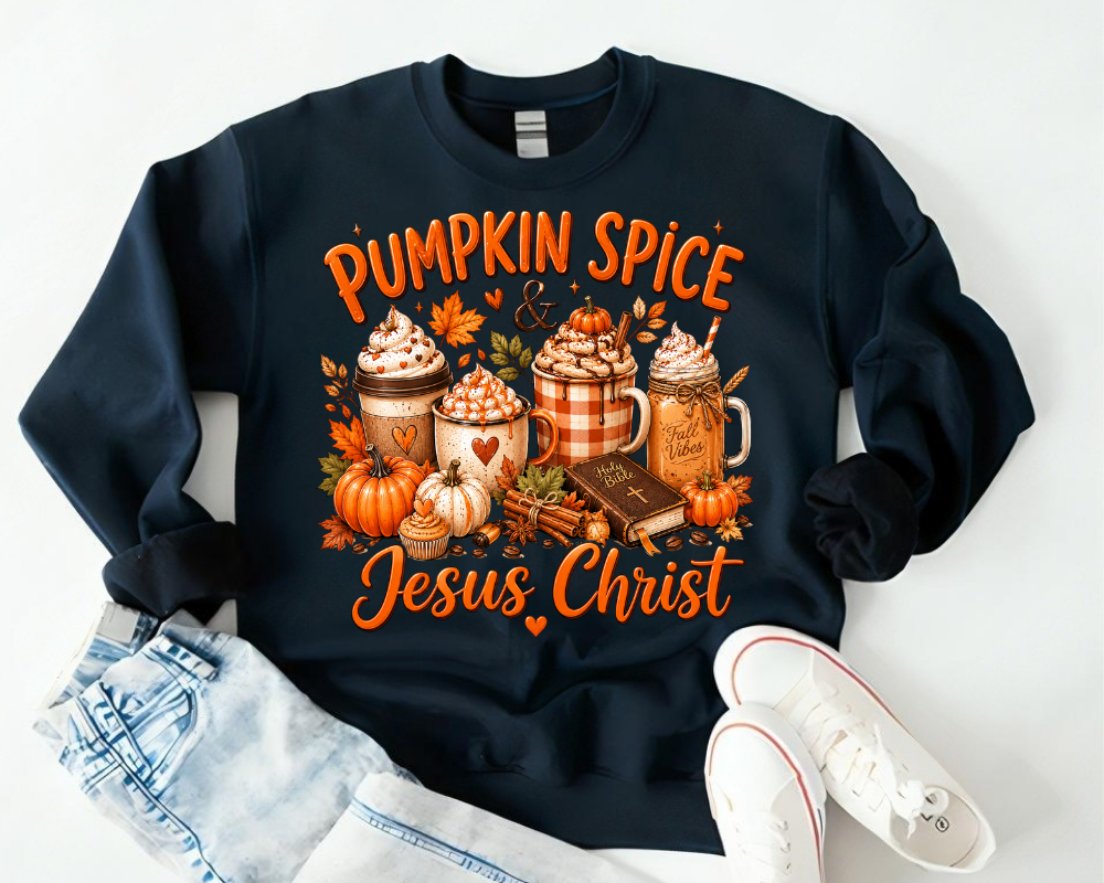 Pumpkin Spice Christian Sweatshirt, Faith Fall Coffee Sweatshirt, Jesus Christ Autumn Crewneck