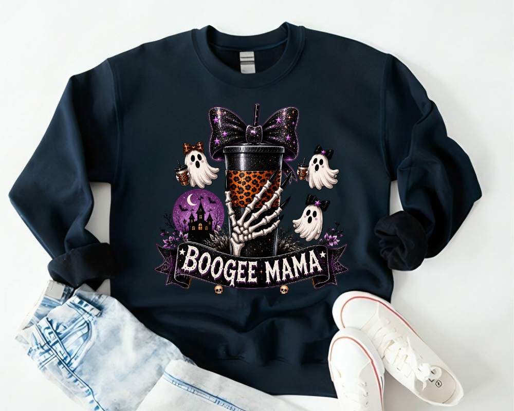 Boogee Mama Sweatshirt, Ghost Halloween Sweatshirt, Spooky Season Coffee Crewneck, Cute Coquette Halloween Shirt, Gift for Women