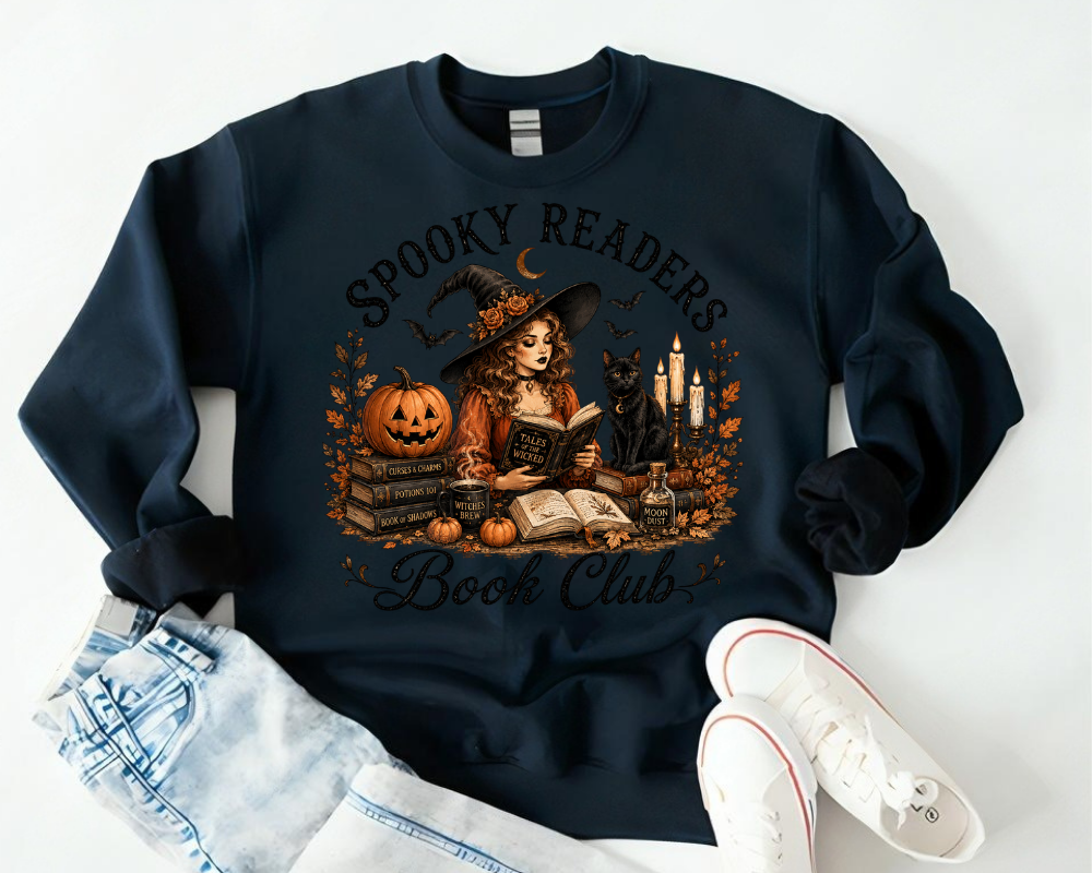 Spooky Readers Book Club Sweatshirt, Halloween Book Lover Crewneck, Witch Reading Sweatshirt for Women