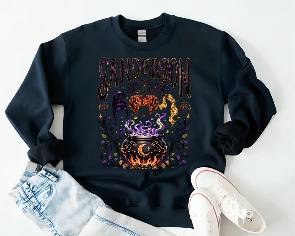Witch Sisters Cauldron Sweatshirt, Vintage Halloween Crewneck, Hocus Pocus Inspired Spooky Season Shirt, Witchy Fall Graphic Pullover, Halloween Gift for Women
