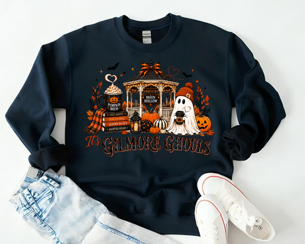 'Tis Gilmore Ghouls Sweatshirt, Cozy Pumpkin Coffee Hoodie, Spooky Fall Ghost Crewneck, Gift for Book Lovers
