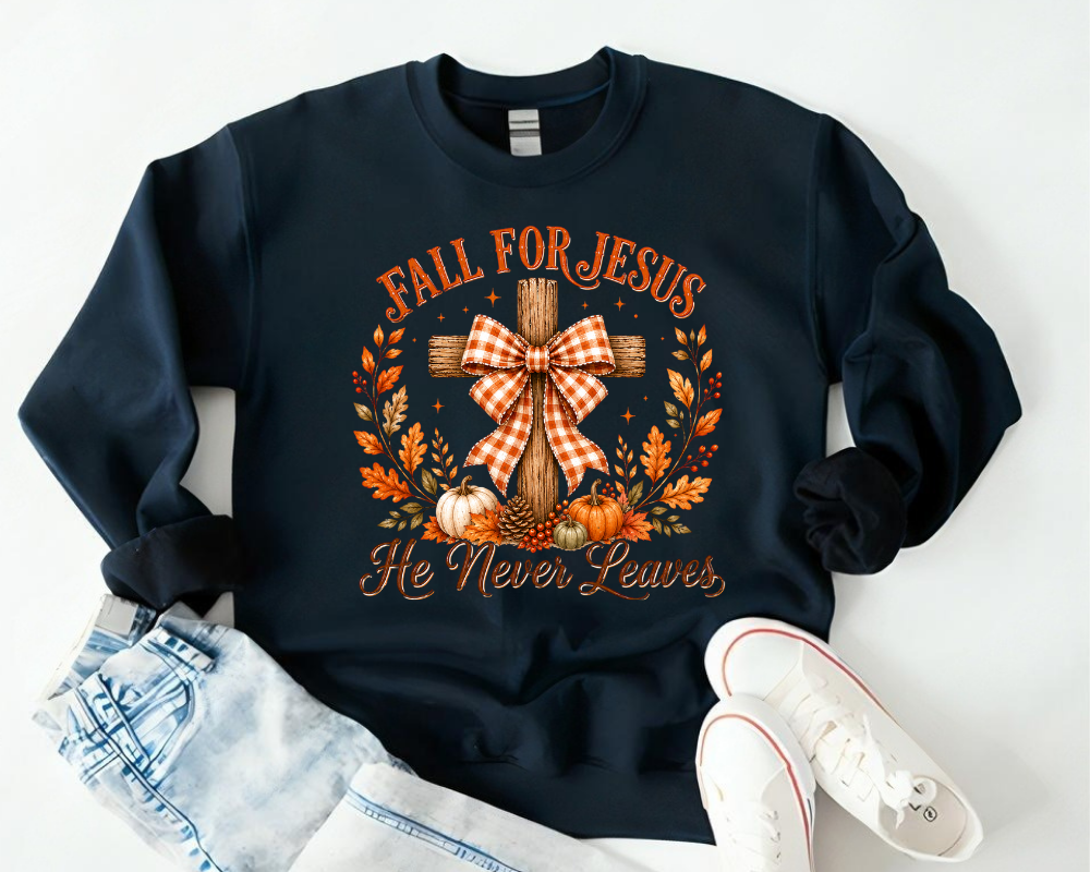 Fall for Jesus Christian Sweatshirt, Autumn Cross Crewneck, Faith Gift for Women