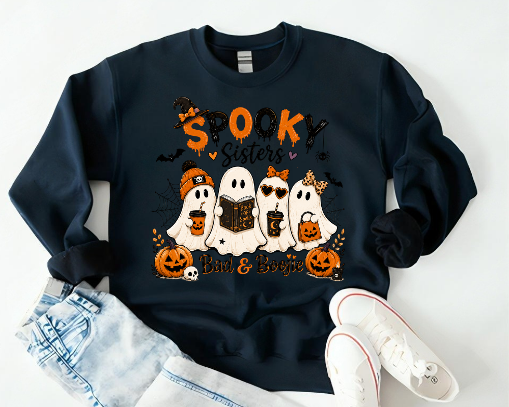 Spooky Sisters Halloween Ghost Sweatshirt, Spooky Season Crewneck, Cute Ghost Shirt, Bestie Gift for Women