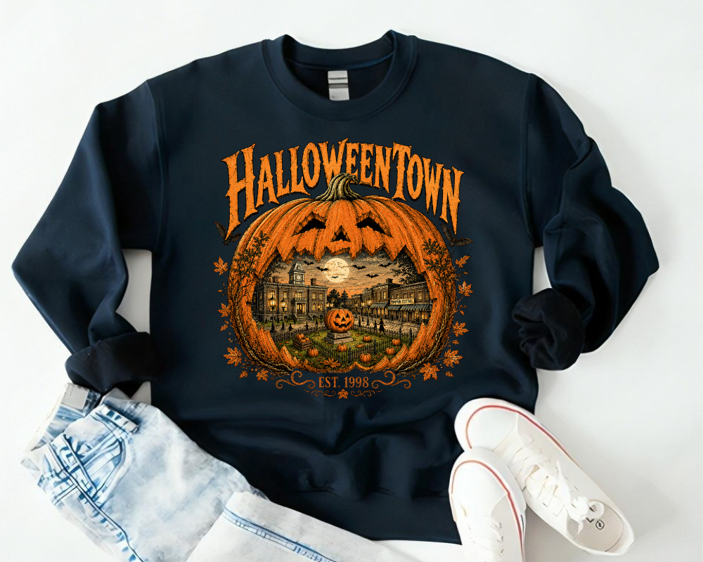 Vintage Halloweentown Sweatshirt, Halloween Pumpkin Sweater, Spooky Pumpkin Patch Crewneck, Haunted Town Fall Shirt, Halloween Pumpkin Sweatshirt