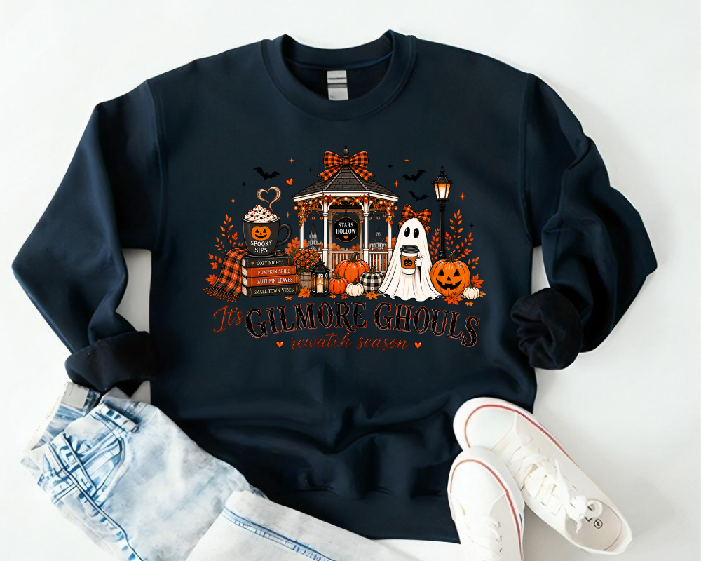 'Tis Gilmore Ghouls Rewatch Season Sweatshirt, Cozy Fall Hoodie, Pumpkin Coffee Ghost Crewneck, Gift for Book Lovers