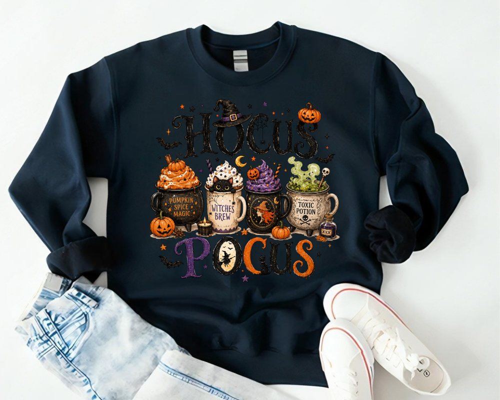 Hocus Pocus Halloween Sweatshirt, Witch Coffee Crewneck, Pumpkin Spice Magic Shirt, Spooky Season Graphic Pullover, Fall Gift for Women