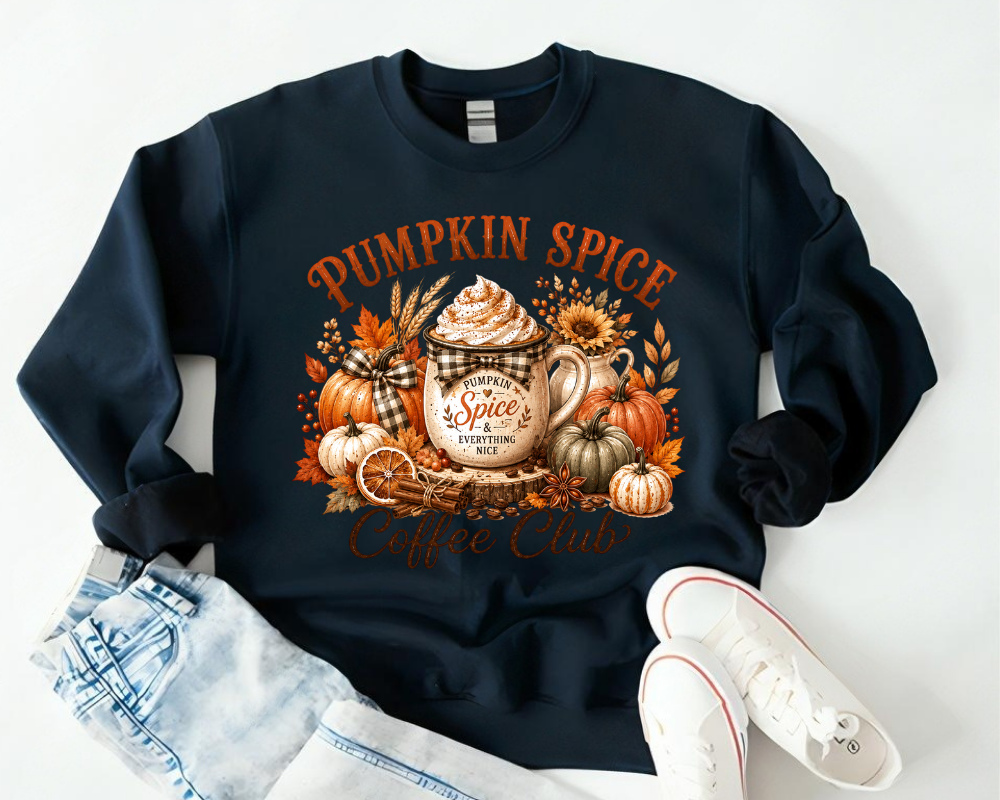 Pumpkin Spice Coffee Sweatshirt, Fall Coffee Club Crewneck, Cozy Autumn Sweatshirt for Women
