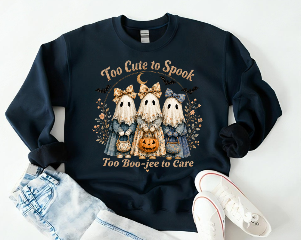 Too Cute to Spook Sweatshirt, Cute Ghost Halloween Crewneck, Coquette Ghost Sweatshirt, Spooky Season Fall Shirt, Halloween Gift for Women