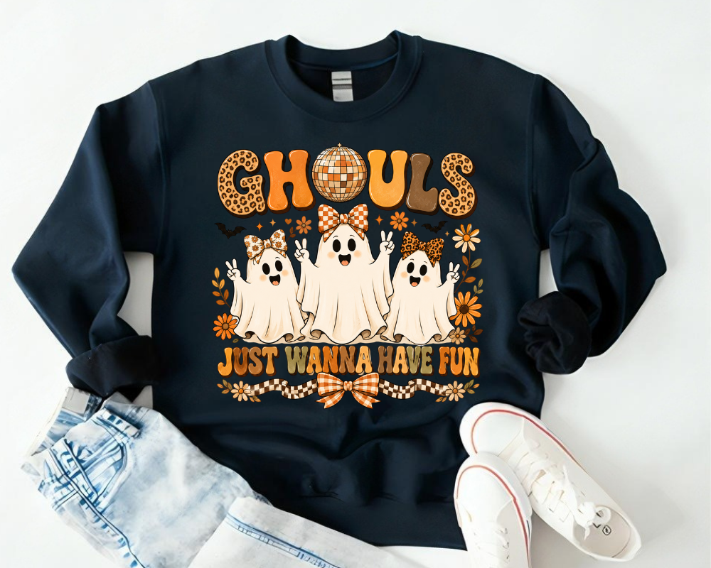Cute Ghost Halloween Sweatshirt, Ghouls Just Wanna Have Fun Crewneck, Spooky Season Shirt, Retro Halloween Sweatshirt, Gift for Women