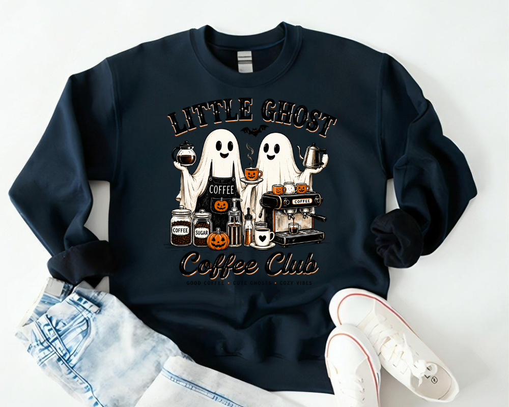 Little Ghost Coffee Club Sweatshirt, Cute Halloween Coffee Lover Crewneck, Cozy Fall Gift for Her
