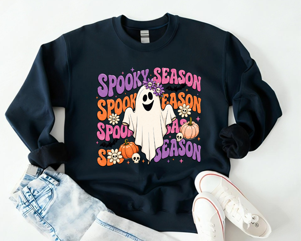 Spooky Season Ghost Halloween Sweatshirt, Retro Halloween Sweatshirt for Women