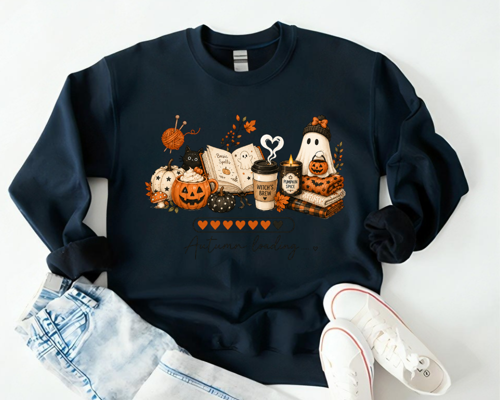 Just A Girl Who Loves Fall Sweatshirt, Cozy Halloween Pumpkin Crewneck, Cute Ghost Coffee Graphic Pullover, Autumn Lover Sweatshirt, Fall Gift for Women