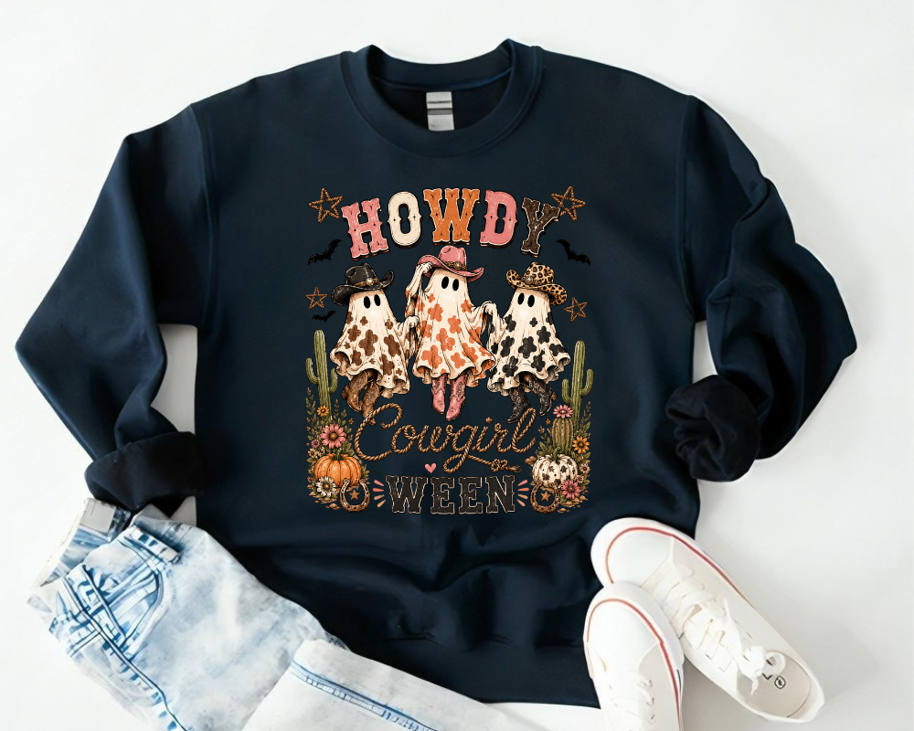 Howdy Cowgirlween Sweatshirt, Western Ghost Halloween Crewneck, Cowboy Ghost Fall Shirt, Cute Autumn Gift for Women