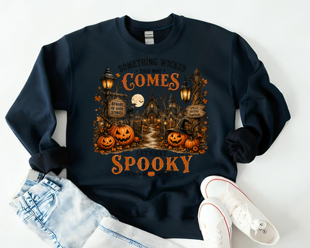 Something Wicked This Way Comes, Vintage Halloween Sweatshirt, Haunted House Pumpkin Shirt, Spooky Season Graphic Crewneck, Fall Halloween Gift for Women