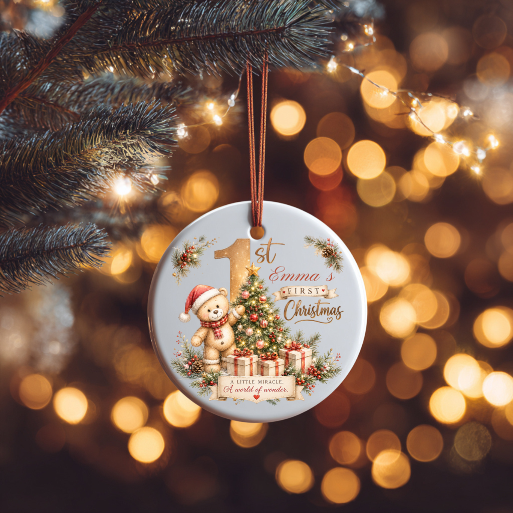 Personalized Teddy Bear Baby’s 1st Christmas Ornament 2026, Christmas Tree Ornaments