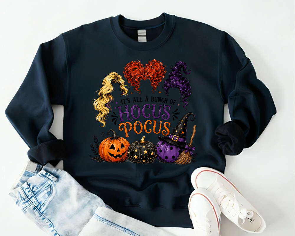 It's All a Bunch of Hocus Pocus, Witch Sisters Halloween Sweatshirt, Vintage Spooky Season Crewneck, Sanderson Inspired Fall Graphic, Halloween Gift for Women