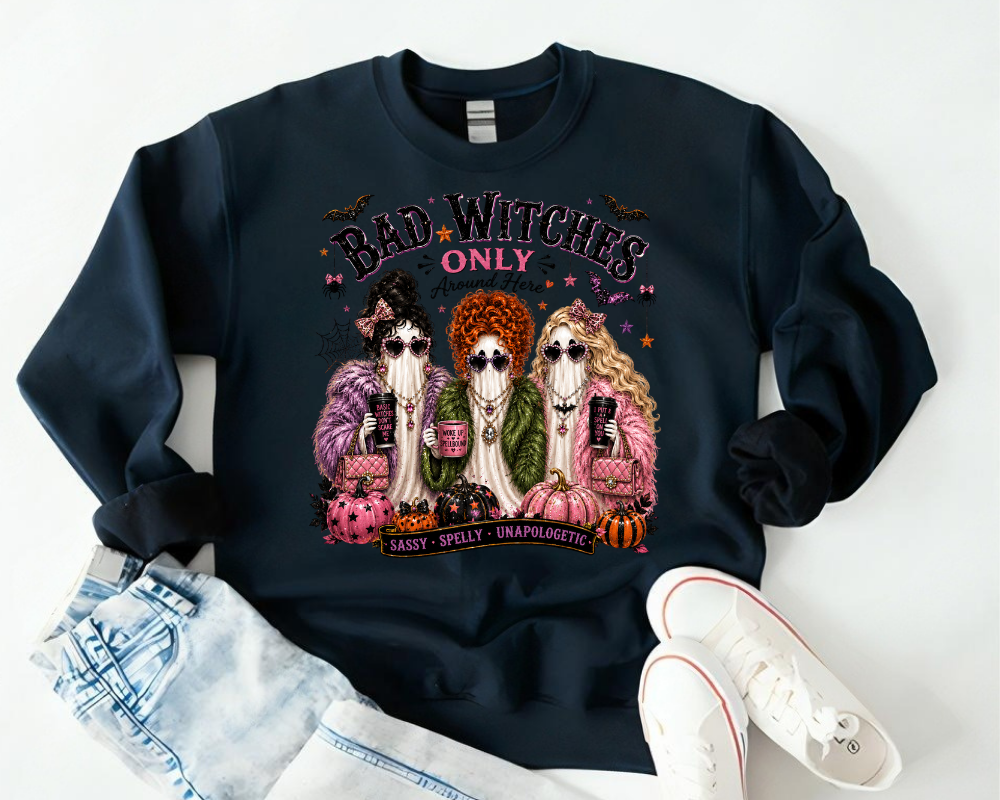 Bad Witches Sweatshirt, Funny Halloween Ghost Shirt, Witchy Coquette Crewneck, Spooky Best Friends Gift