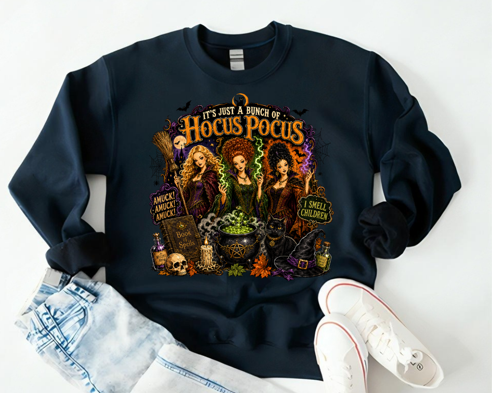 It's Just a Bunch of Hocus Pocus Sweatshirt, Halloween Witch Sweatshirt, Spooky Season Crewneck, Fall Halloween Shirt, Witchy Gift for Women