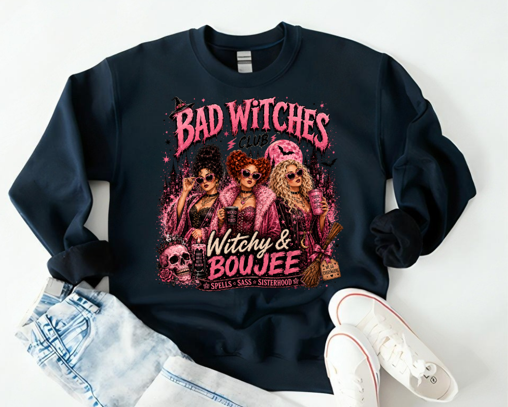 Bad Witches Club Sweatshirt, Witchy & Boujee Crewneck, Halloween Witch Sweatshirt, Spooky Season Shirt, Halloween Gift for Women