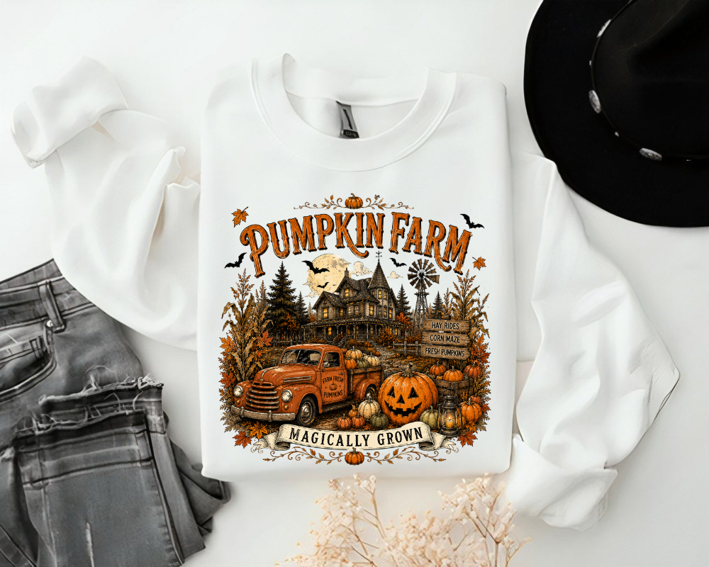 Pumpkin Farm Sweatshirt, Vintage Pumpkin Patch Crewneck, Halloween Fall Truck Shirt, Farmhouse Autumn Sweatshirt