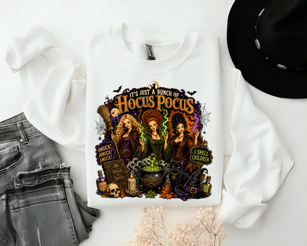 It's Just a Bunch of Hocus Pocus Sweatshirt, Halloween Witch Sweatshirt, Spooky Season Crewneck, Fall Halloween Shirt, Witchy Gift for Women