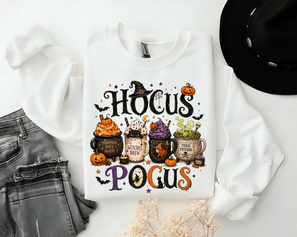 Hocus Pocus Halloween Sweatshirt, Witch Coffee Crewneck, Pumpkin Spice Magic Shirt, Spooky Season Graphic Pullover, Fall Gift for Women