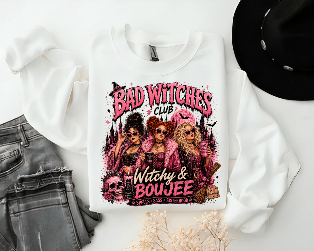 Bad Witches Club Sweatshirt, Witchy & Boujee Crewneck, Halloween Witch Sweatshirt, Spooky Season Shirt, Halloween Gift for Women