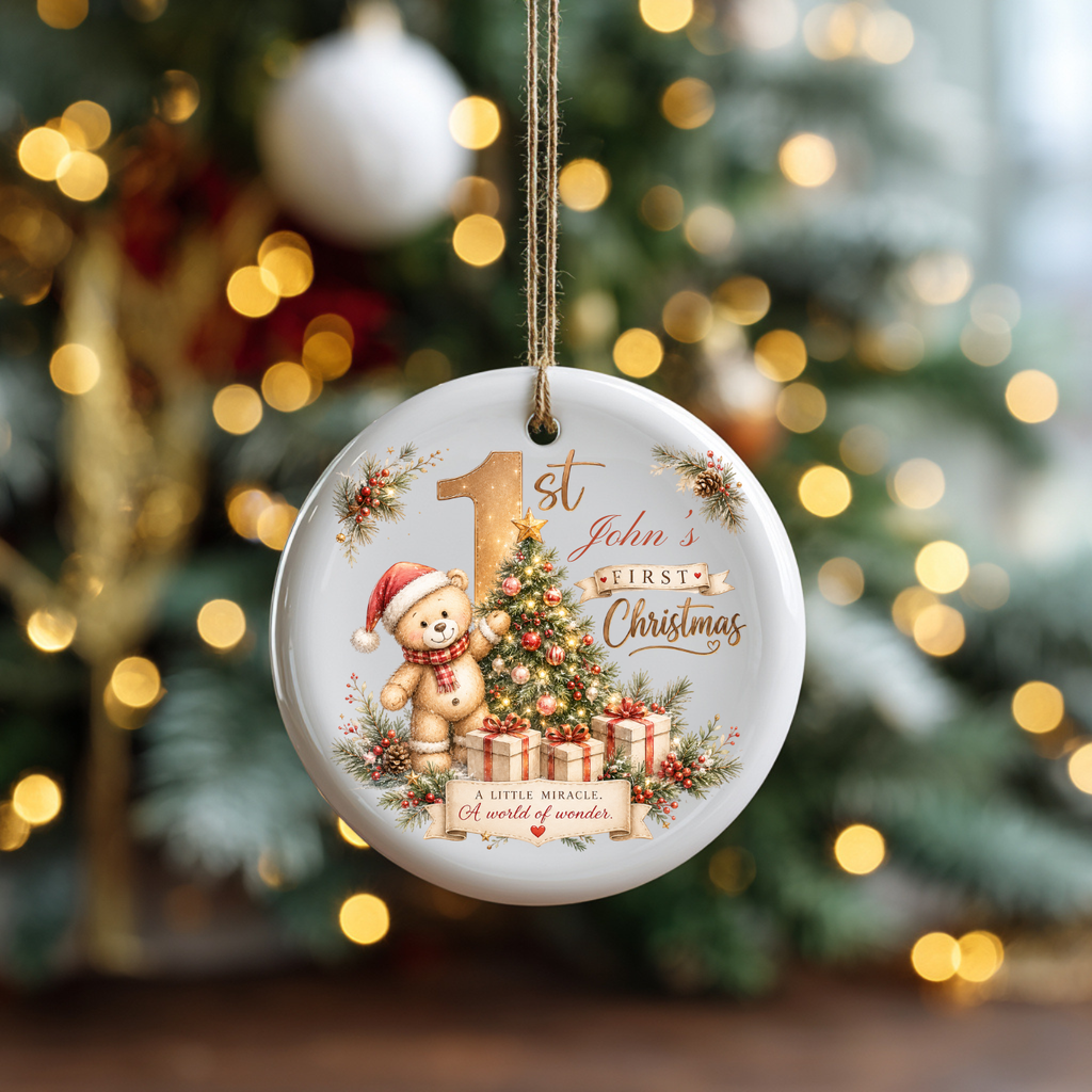 Personalized Teddy Bear Baby’s 1st Christmas Ornament 2026, Christmas Tree Ornaments
