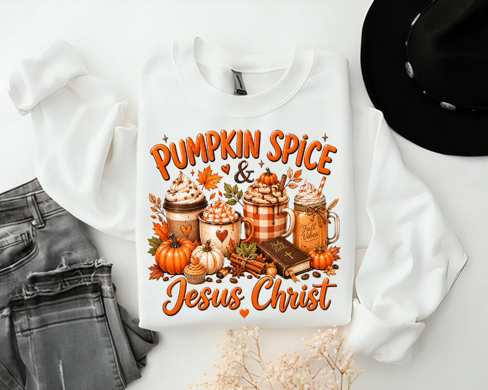Pumpkin Spice Christian Sweatshirt, Faith Fall Coffee Sweatshirt, Jesus Christ Autumn Crewneck