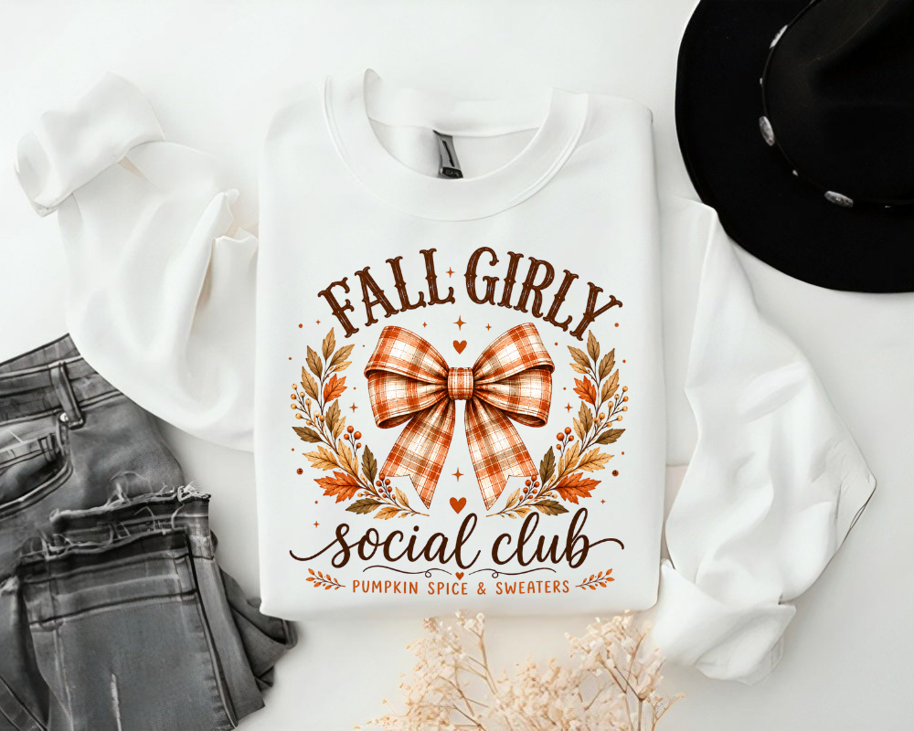 Fall Girly Social Club Sweatshirt, Coquette Bow Fall Sweatshirt, Pumpkin Spice Autumn Shirt, Cute Fall Graphic Crewneck, Cozy Fall Outfit for Women