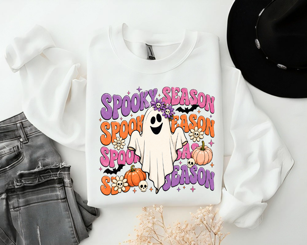 Spooky Season Ghost Halloween Sweatshirt, Retro Halloween Sweatshirt for Women