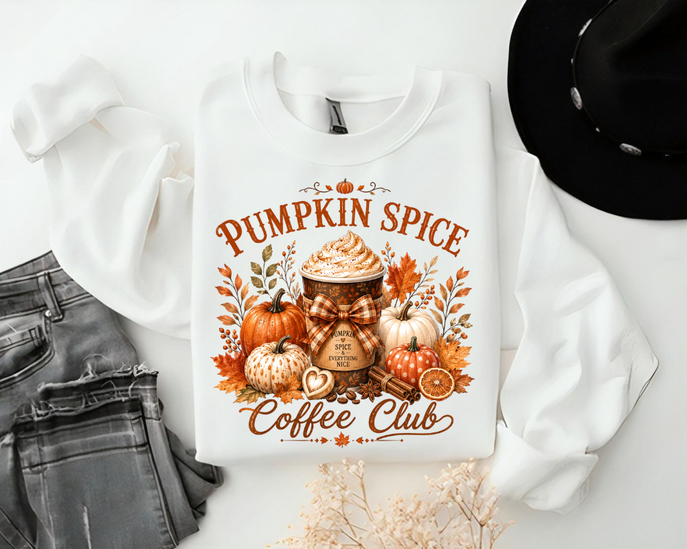 Pumpkin Spice Coffee Club Sweatshirt, Fall Sweatshirt, Autumn Coffee Crewneck for Women