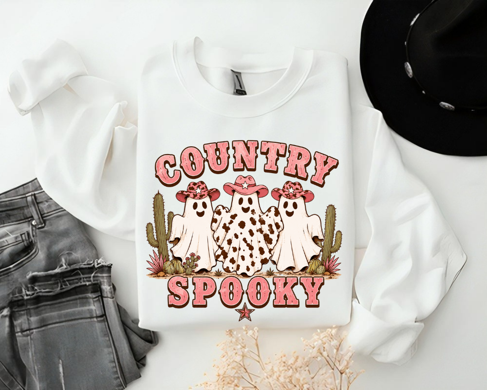 Western Halloween Ghost Sweatshirt – Cute Cowgirl Ghost Crewneck for Women