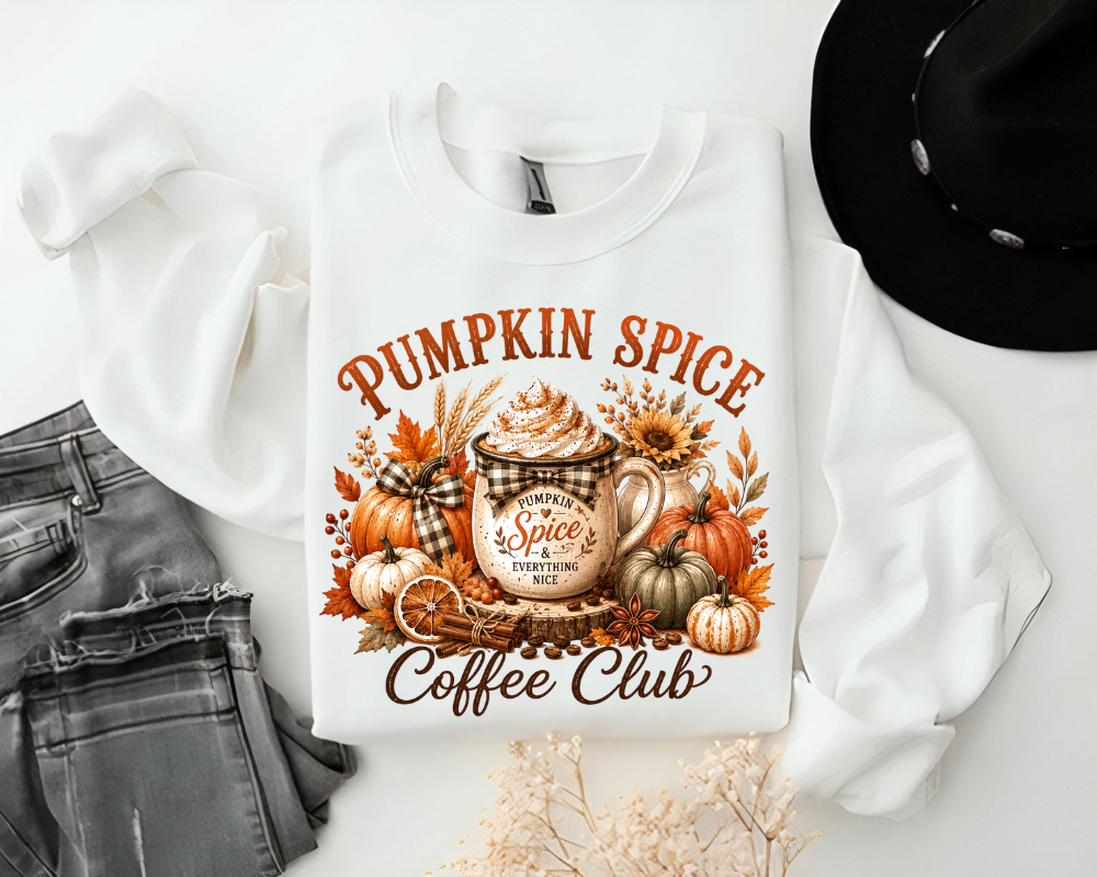 Pumpkin Spice Coffee Sweatshirt, Fall Coffee Club Crewneck, Cozy Autumn Sweatshirt for Women