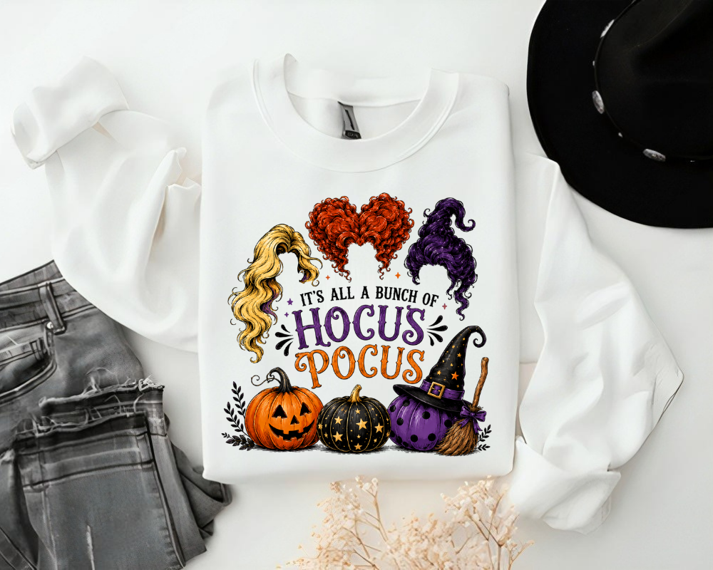 It's All a Bunch of Hocus Pocus, Witch Sisters Halloween Sweatshirt, Vintage Spooky Season Crewneck, Sanderson Inspired Fall Graphic, Halloween Gift for Women