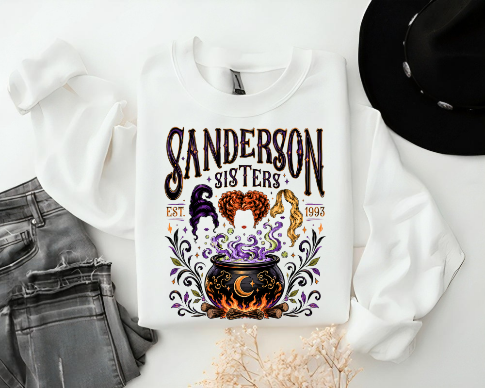 Witch Sisters Cauldron Sweatshirt, Vintage Halloween Crewneck, Hocus Pocus Inspired Spooky Season Shirt, Witchy Fall Graphic Pullover, Halloween Gift for Women