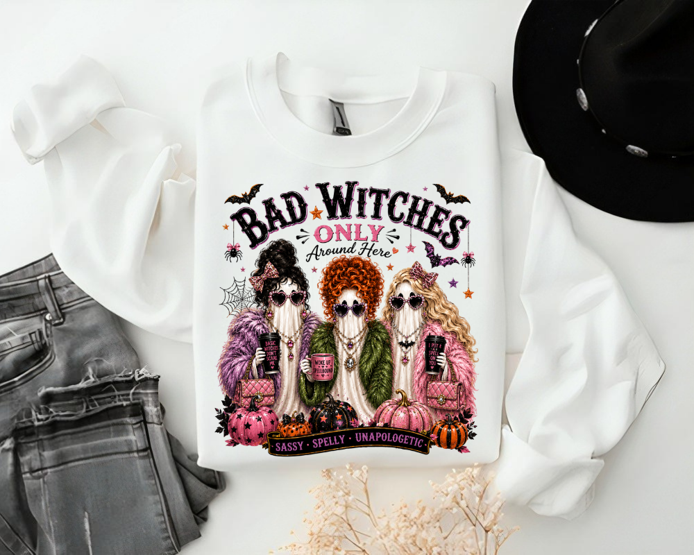 Bad Witches Sweatshirt, Funny Halloween Ghost Shirt, Witchy Coquette Crewneck, Spooky Best Friends Gift