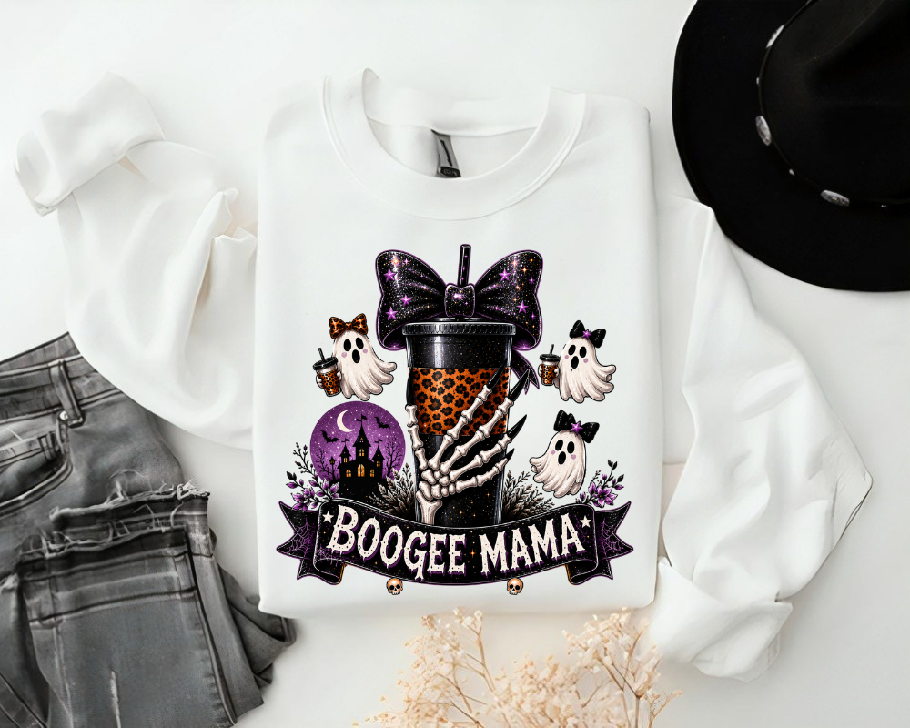 Boogee Mama Sweatshirt, Ghost Halloween Sweatshirt, Spooky Season Coffee Crewneck, Cute Coquette Halloween Shirt, Gift for Women