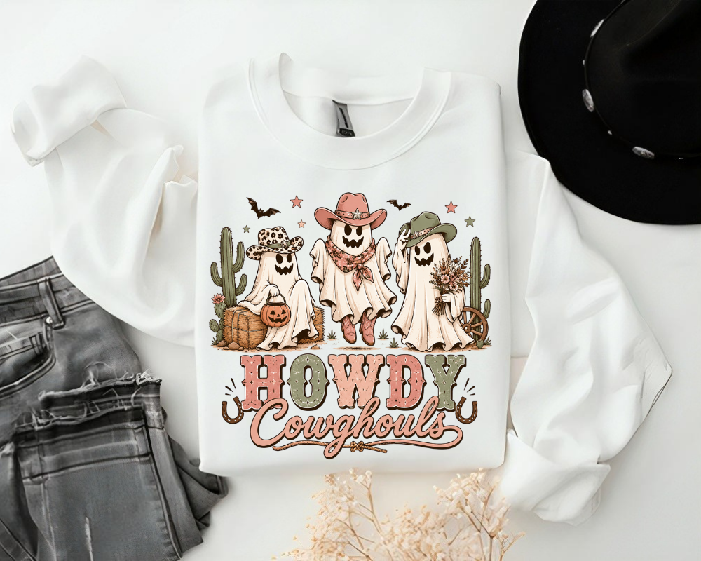 Howdy Cowghouls Sweatshirt, Western Halloween Cowgirl Ghost Crewneck, Cute Country Ghost Shirt, Fall Western Gift for Women