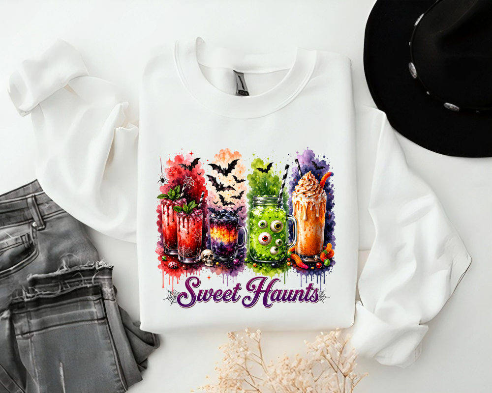 Sweet Haunts Halloween Sweatshirt, Spooky Cocktail Drinks Sweatshirt