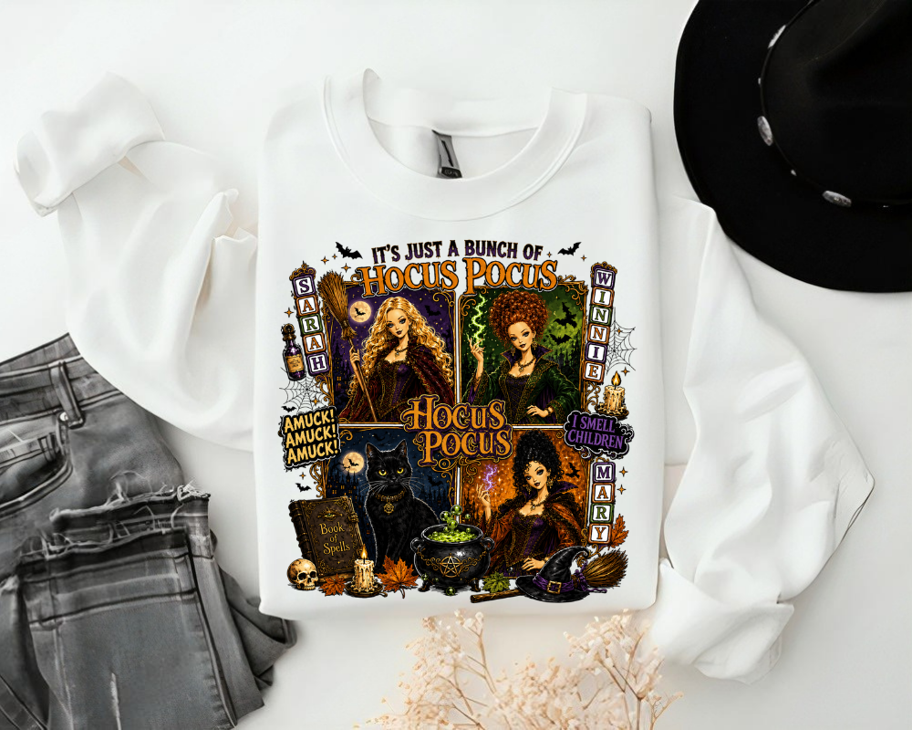 It's Just a Bunch of Hocus Pocus Sweatshirt, Halloween Witch Sweatshirt, Spooky Season Crewneck, Cute Fall Halloween Shirt, Witchy Autumn Gift for Women