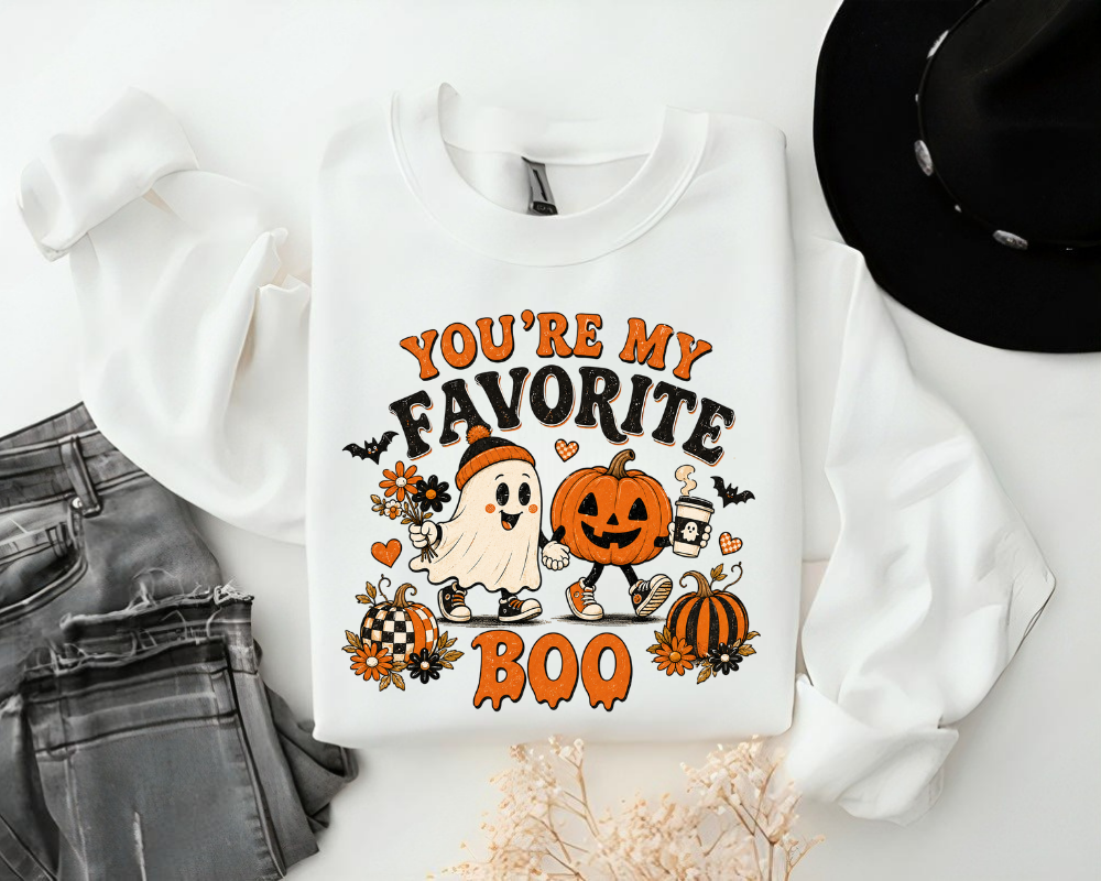 You're My Favorite Boo - Halloween Ghost Sweatshirt, Cozy Fall Ghost & Pumpkin Fall Hoodie, Spooky Season, Gift for Women