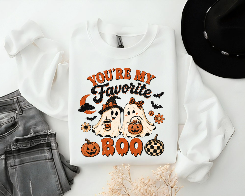 You're My Favorite Boo - Halloween Ghost Sweatshirt, Cozy Fall Graphic Hoodie, Spooky Season Sweater, Gift for Women