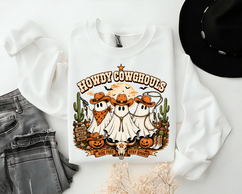 Howdy Cowghouls Sweatshirt, Western Halloween Ghost Crewneck, Cowgirl Ghost Shirt, Cute Country Halloween Gifts