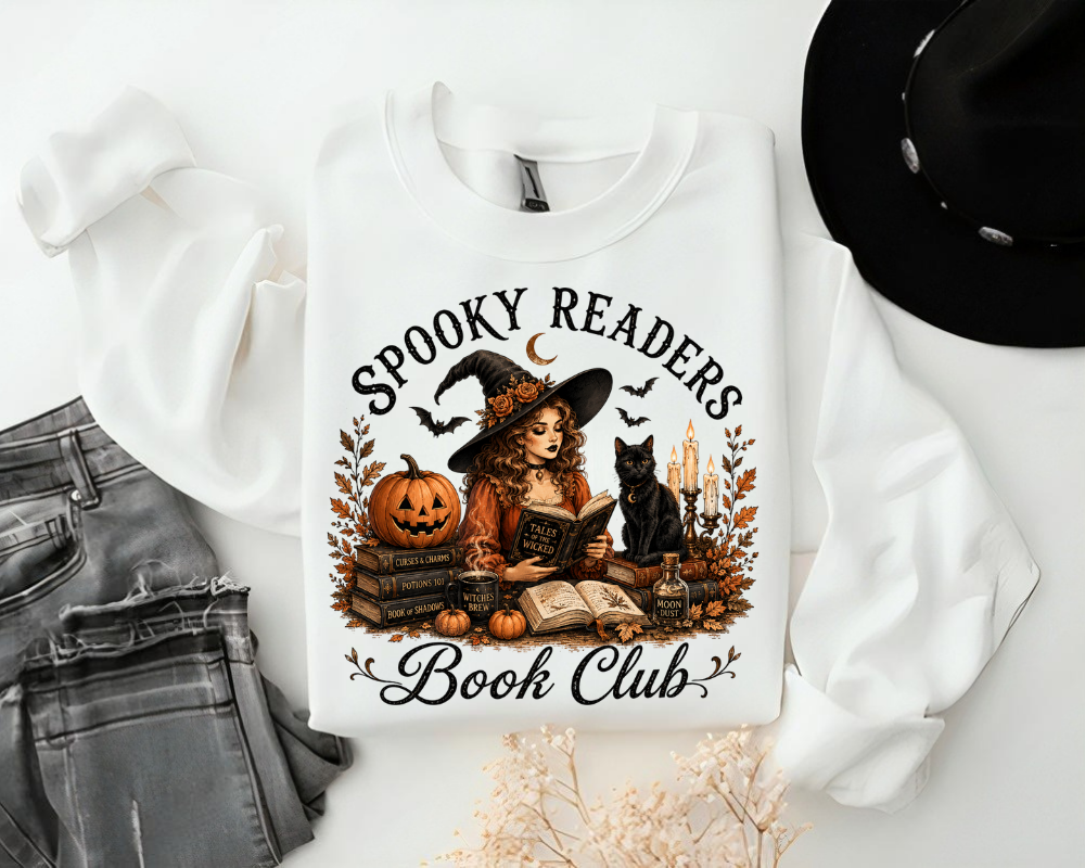Spooky Readers Book Club Sweatshirt, Halloween Book Lover Crewneck, Witch Reading Sweatshirt for Women