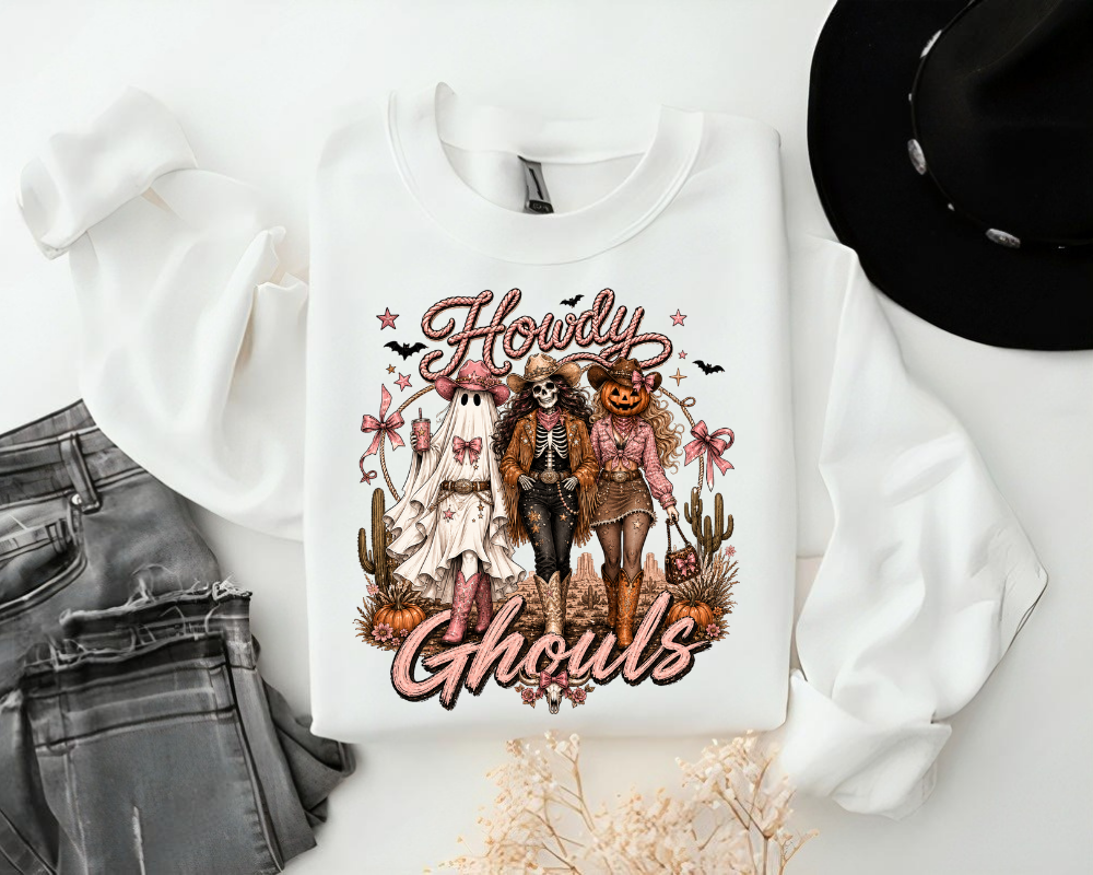 Howdy Ghouls Sweatshirt, Western Halloween Cowgirl Crewneck, Ghost Skeleton Pumpkin Shirt, Spooky Country Fall Gift for Women
