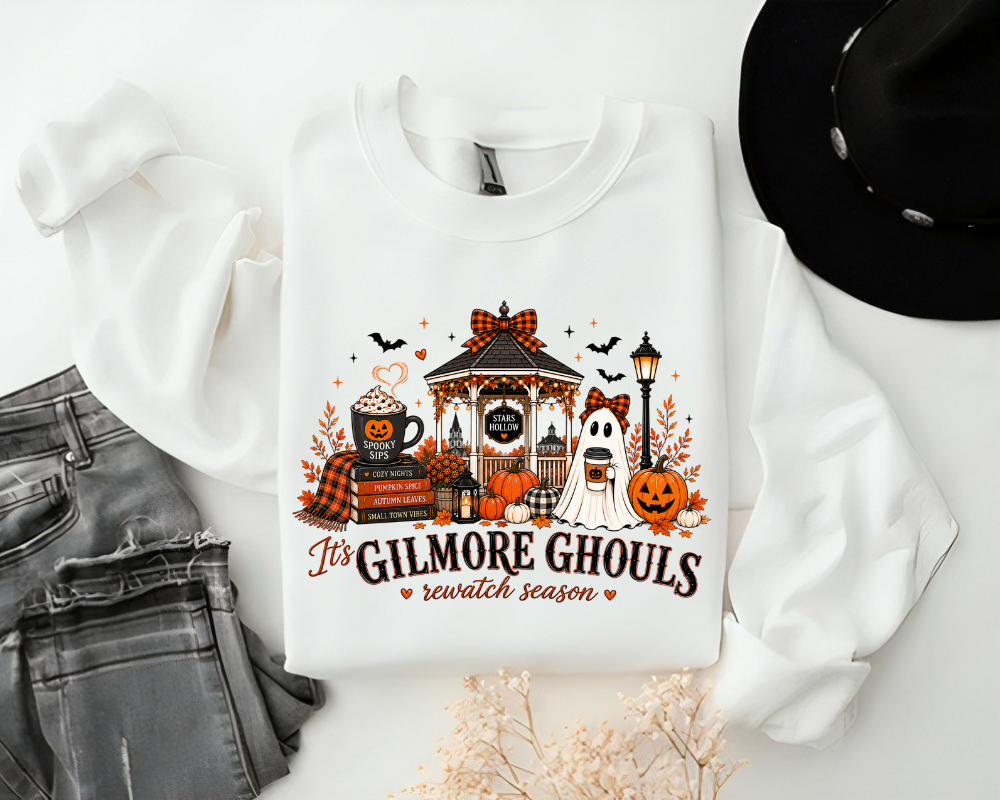 'Tis Gilmore Ghouls Rewatch Season Sweatshirt, Cozy Fall Hoodie, Pumpkin Coffee Ghost Crewneck, Gift for Book Lovers
