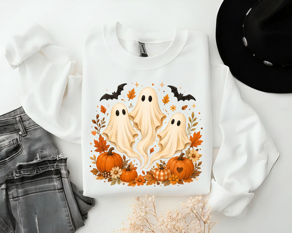Cute Ghost Halloween Sweatshirt, Spooky Season Ghost Crewneck, Pumpkin Fall Sweatshirt, Coquette Ghost Shirt, Cute Halloween Gift